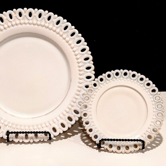 Westmoreland-style Decorative Milk Glass Plate - Eyelet Edge - Set of 2 - Picture 1 of 9